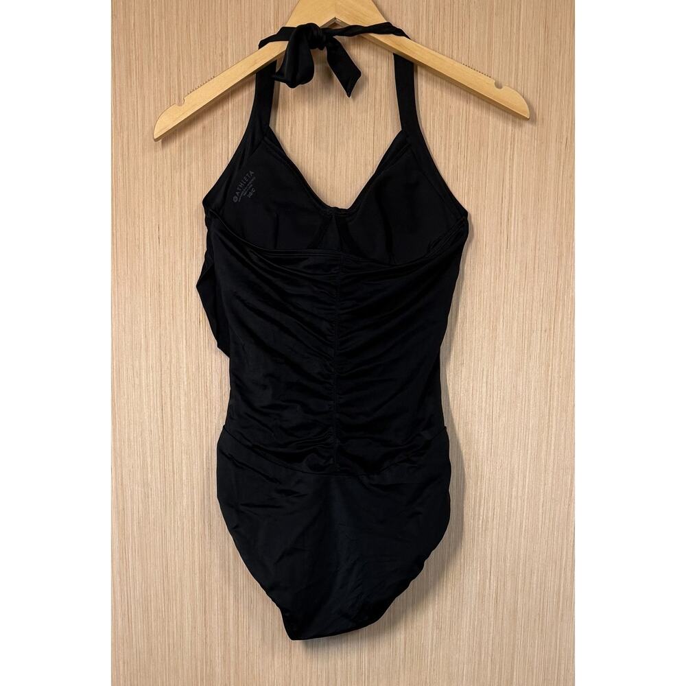Athleta Wrap Halter One Piece Swimsuit Womens Size 34B/C Black Vacation Beach - Picture 2 of 6
